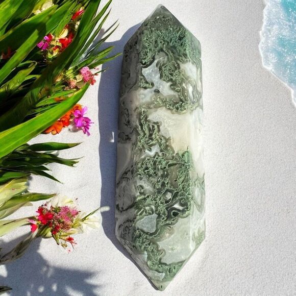 Moss Agate Crystal Double Terminated Point‎ (#6) - Picture 1 of 12